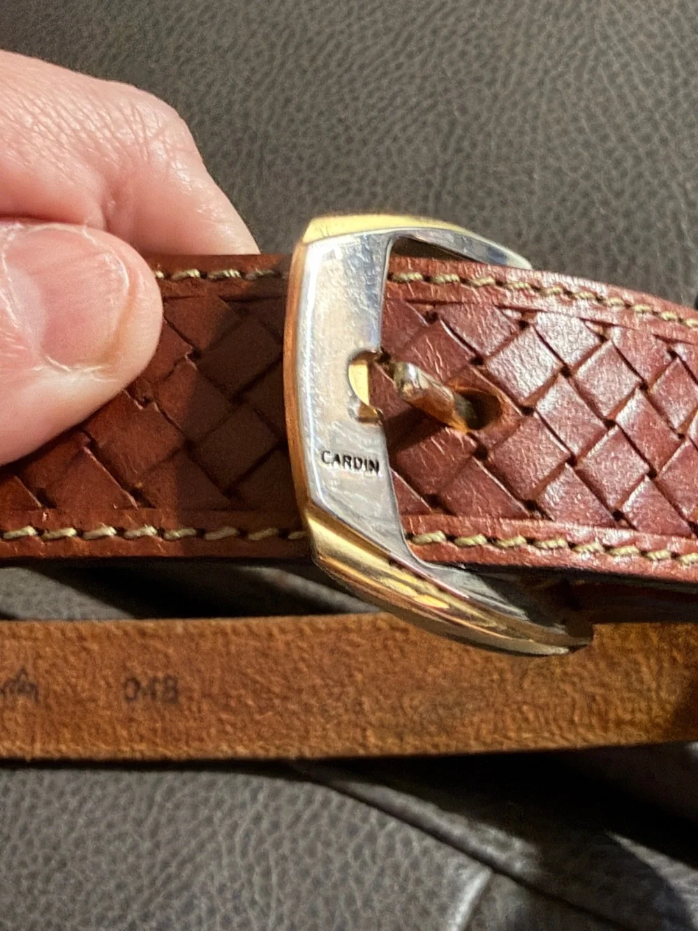 Vintage Pierre Cardin Brown Woven Leather Belt with Gold Accents